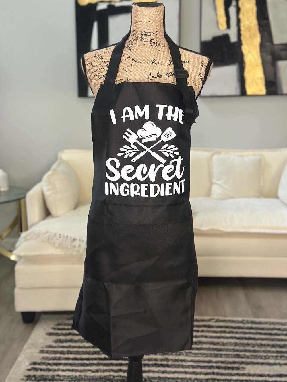 I Am The Secret Ingredient Black Adjustable Chef Apron with Pockets